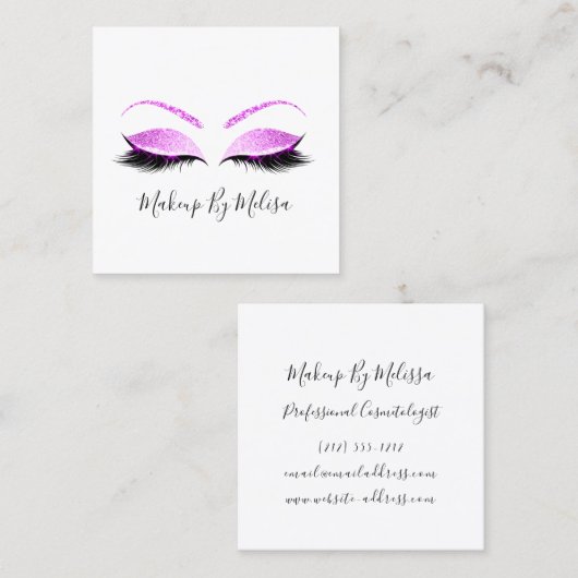 メイクアップアーティストラッズエクステンション赤面ピンク明るい赤紫色 スクエア名刺 (正面/裏面)