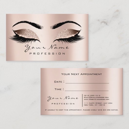 メイクアップアーティストラッズピンクローズアポイントメントカード 予約カード (正面/裏面)