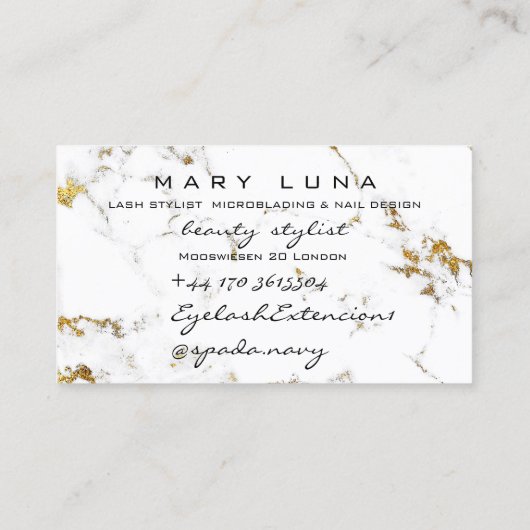 メイクアップアーティストラッズホワイトマーブル金ゴールドスタジオ 名刺 (裏面)
