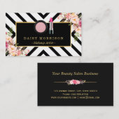 メイクアップアーティストリップスティック化粧品フローラストライプ 名刺 (正面/裏面)