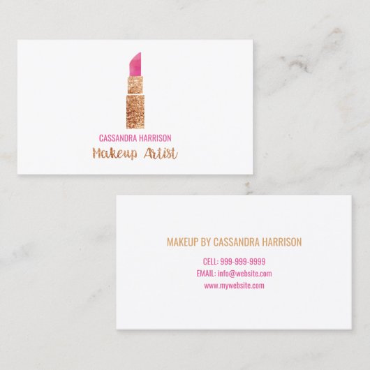 メイクアップアーティストリップスティック水彩シークインエレガント 名刺 (正面/裏面)
