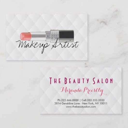 メイクアップアーティストリップスティック美しいサロンホワイトレザー 名刺 (正面/裏面)
