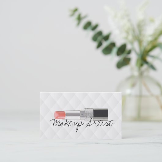 メイクアップアーティストリップスティック美しいサロンホワイトレザー 名刺 (スタンド正面)