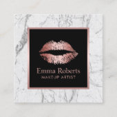 メイクアップアーティストリップバラ金ゴールドグリッターホワイトマーブル スクエア名刺 (正面)