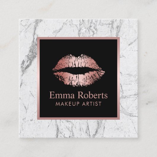 メイクアップアーティストリップバラ金ゴールドグリッターホワイトマーブル スクエア名刺 (正面)