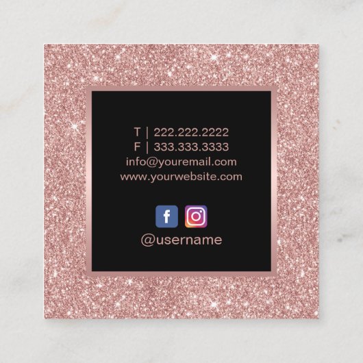 メイクアップアーティストリップバラ金ゴールドグリッターホワイトマーブル スクエア名刺 (裏面)