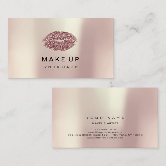 メイクアップアーティストリップピンクローズメタリック金ゴールドグリッター 名刺 (正面/裏面)