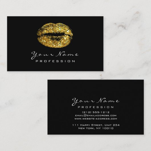メイクアップアーティストリップフェイク金ゴールド口紅白黒 名刺 (正面/裏面)