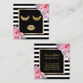 メイクアップアーティストリップ&ラッシュモダンフローラストライプ スクエア名刺 (正面/裏面)