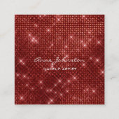 メイクアップアーティストルビーレッドスパークルグリッターグラム スクエア名刺 (正面)