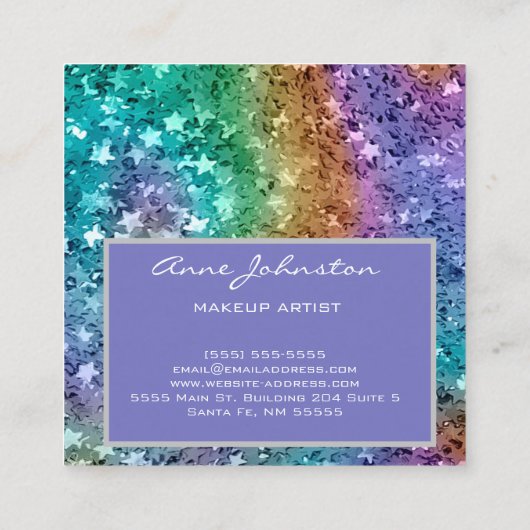 メイクアップアーティストレインボースターグリッター スクエア名刺 (裏面)