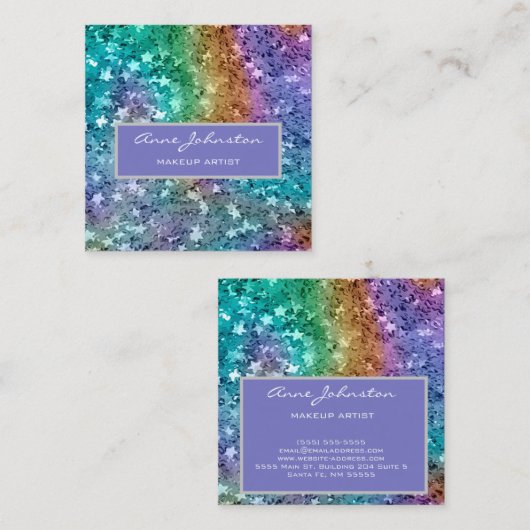 メイクアップアーティストレインボースターグリッター スクエア名刺 (正面/裏面)
