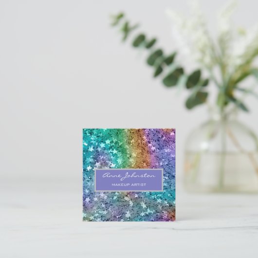 メイクアップアーティストレインボースターグリッター スクエア名刺 (スタンド正面)