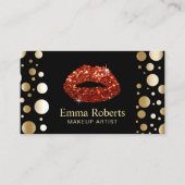 メイクアップアーティストレッドグリッターモダン金ゴールドドット 名刺 (正面)