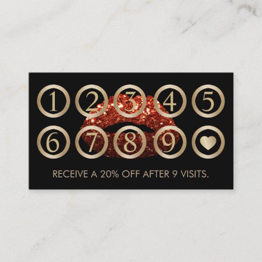 メイクアップアーティストレッドグリッターリップサロンロイヤリティ ロイヤリティカード (正面)