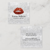 メイクアップアーティストレッドグリッターリップモダンシルバーサロン スクエア名刺 (正面/裏面)
