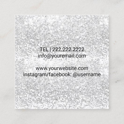 メイクアップアーティストレッドグリッターリップモダンシルバーサロン スクエア名刺 (裏面)