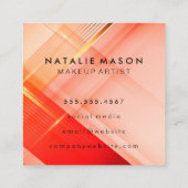 メイクアップアーティストレッドピンク金ゴールド背景 スクエア名刺 (裏面)