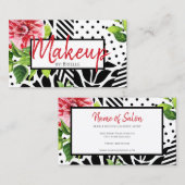 メイクアップアーティストレッドフローラ白黒幾何学 名刺 (正面/裏面)