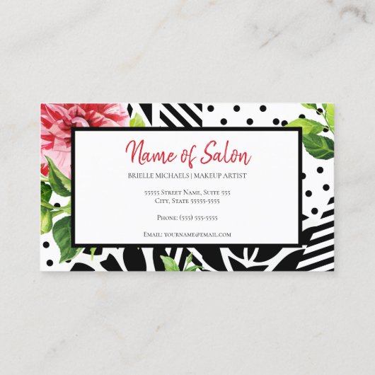 メイクアップアーティストレッドフローラ白黒幾何学 名刺 (裏面)