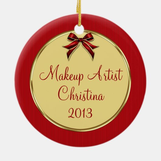 メイクアップアーティストレッドホリデイパーソナライズされたオーナメント セラミックオーナメント (裏面)