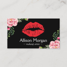 メイクアップアーティストレッドリップエレガントフローラデコール 名刺