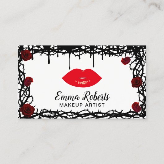 メイクアップアーティストレッドリップゴシック美しいサロン 名刺 (正面)