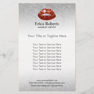 メイクアップアーティストレッドリップシルバーグリッター美しいサロン チラシ