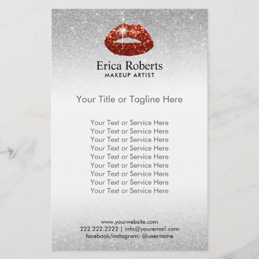 メイクアップアーティストレッドリップシルバーグリッター美しいサロン チラシ (正面)