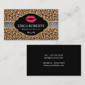 メイクアップアーティストレッドリップシルバーベルトモダンヒョウ 名刺 (正面/裏面)