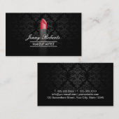 メイクアップアーティストレッドリップスティックエレガントダマスク 名刺 (正面/裏面)