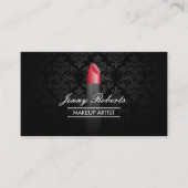 メイクアップアーティストレッドリップスティックエレガントダマスク 名刺 (正面)