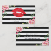 メイクアップアーティストレッドリップフローラストライプ白黒 名刺 (正面/裏面)
