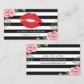 メイクアップアーティストレッドリップフローラストライプ白黒 名刺 (正面/裏面)