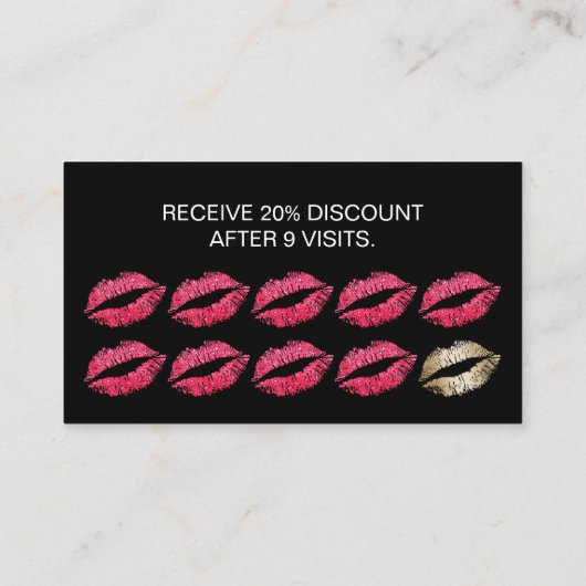 メイクアップアーティストレッドリップブラックグリッターロイヤリティ ロイヤリティカード (裏面)