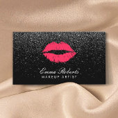 メイクアップアーティストレッドリップブラックグリッター モダン 名刺