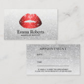メイクアップアーティストレッドリップモダンシルバーアポイントメント 予約カード (正面/裏面)