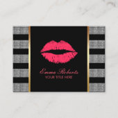 メイクアップアーティストレッドリップモダンシルバーストライプズ 名刺 (正面)