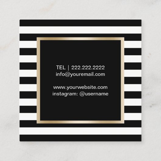 メイクアップアーティストレッドリップモダンブラックストライプ スクエア名刺 (裏面)