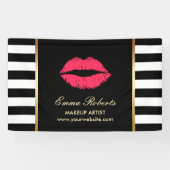 メイクアップアーティストレッドリップモダン白黒ストライプ 横断幕 (横)