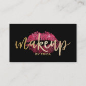 メイクアップアーティストレッドリップモダン金ゴールドスクリプト 名刺 (正面)