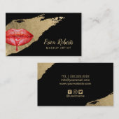 メイクアップアーティストレッドリップモダン金ゴールドブラシストローク 名刺 (正面/裏面)