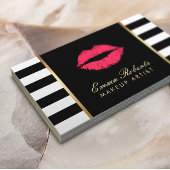 メイクアップアーティストレッドリップ美しいサロンストライプモダン 名刺