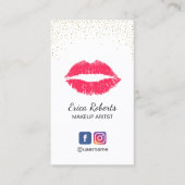 メイクアップアーティストレッドリップ美しいサロン金ゴールド紙吹雪 名刺 (正面)