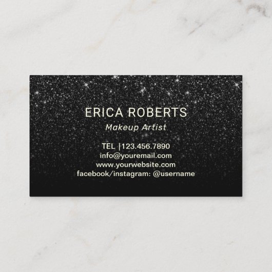 メイクアップアーティストレッドリップ金ゴールドタイポグラフィ黒グリッター 名刺 (裏面)
