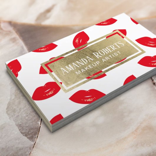 メイクアップアーティストレッドリップ金ゴールドラベル美しいサロン 名刺