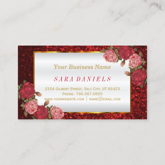 メイクアップアーティストレッドローズグリッターリップデザイン 名刺 (裏面)