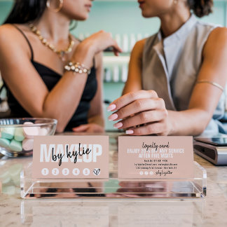 メイクアップアーティストロイヤリティカードパンチスクリプト赤面ピンク ロイヤリティカード