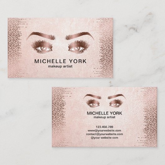 メイクアップアーティストロングまつげバラ金ゴールドアイズブロー 名刺 (正面/裏面)