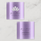 メイクアップアーティストロータスマンダラダイヤモンドパープルバイオレット スクエア名刺 (正面/裏面)